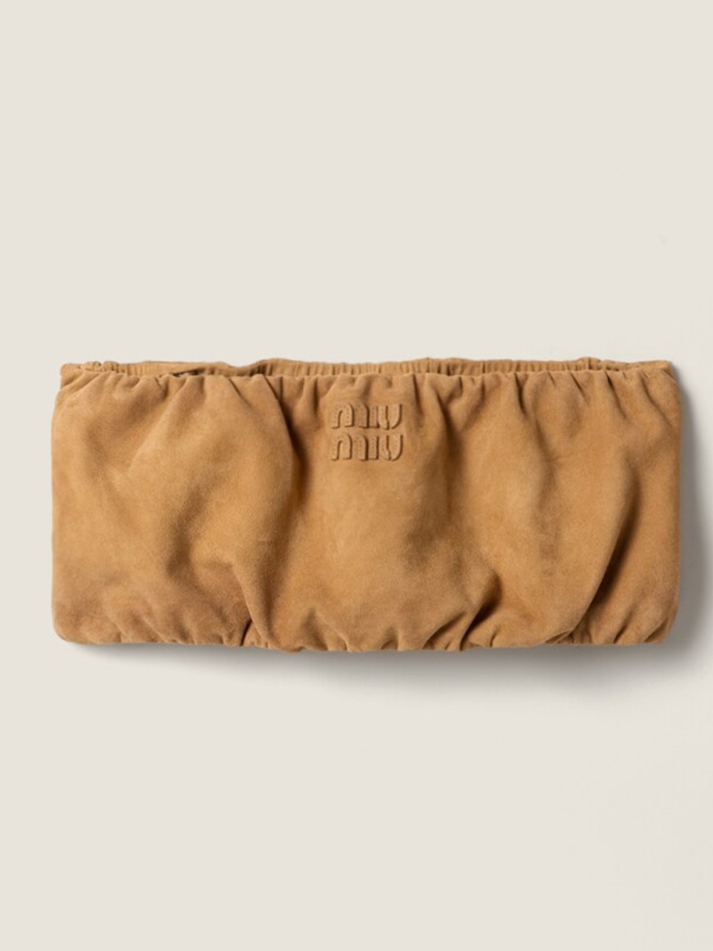 Miu Miu Camel Suede Ruched Clutch